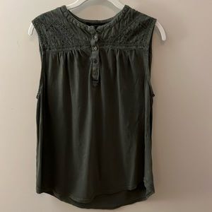 Lucky Brand Olive Green Embroidered Sleeveless Top -XL